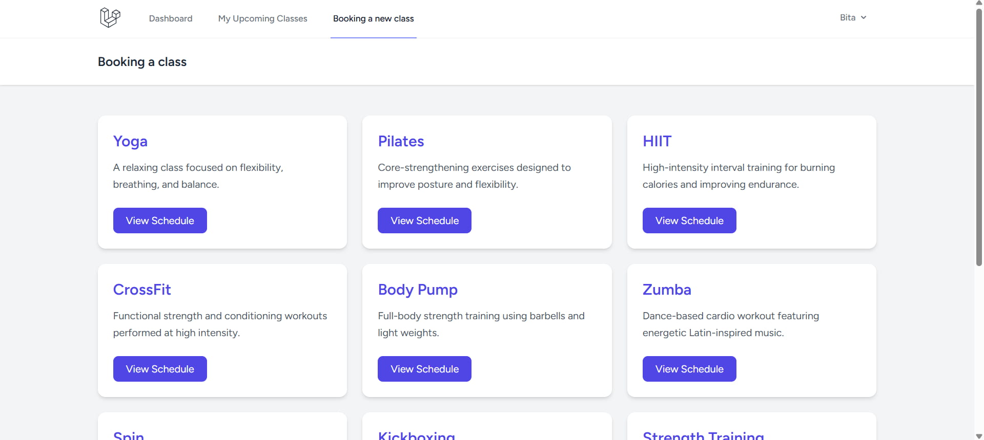 Gym Class Booking screenshot 2
